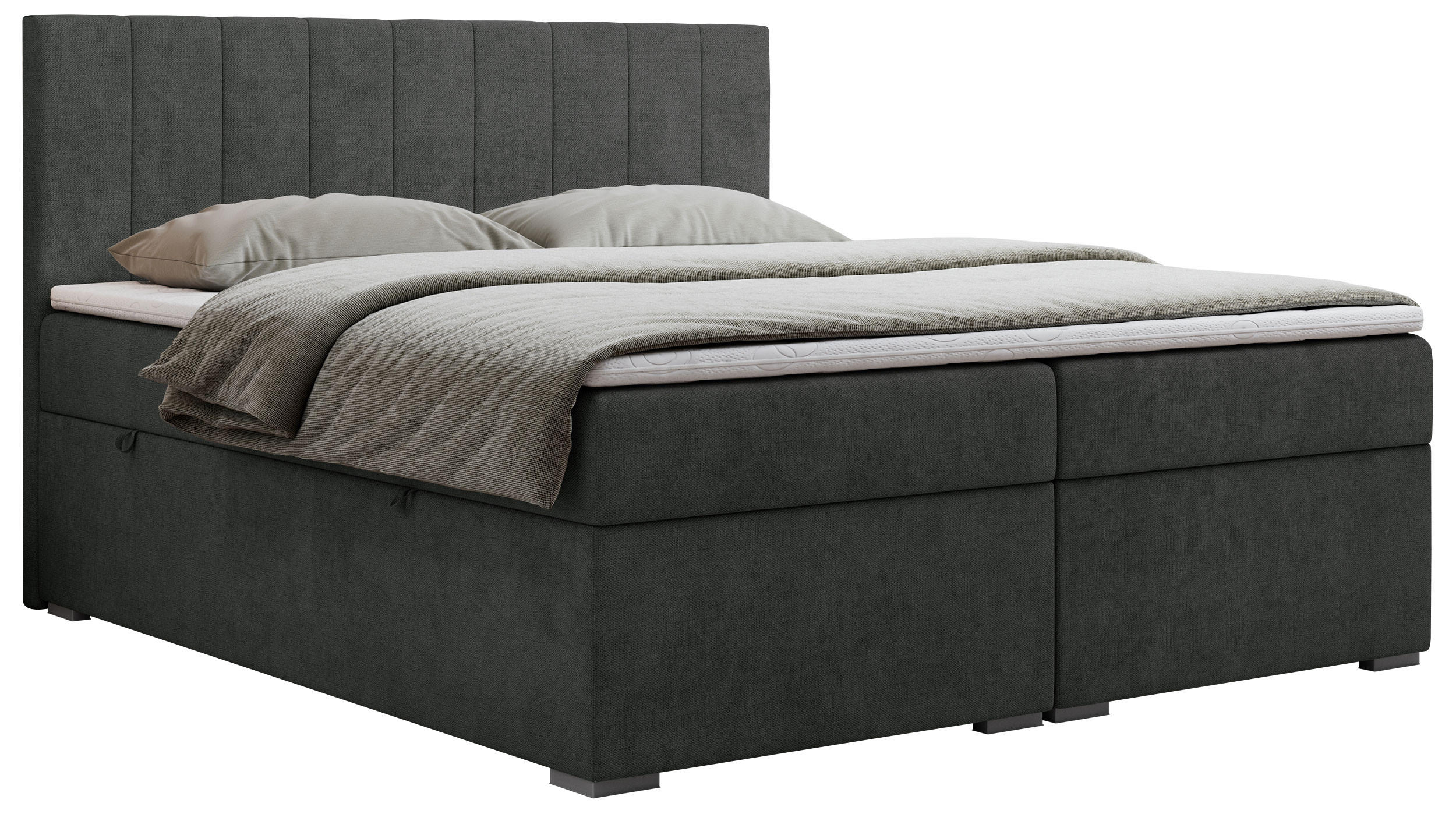 BOXBETT LOPE 140/200 - Dunkelgrau Strukture - H3 - Dunkelgrau, Holz/Textil (140/200cm)