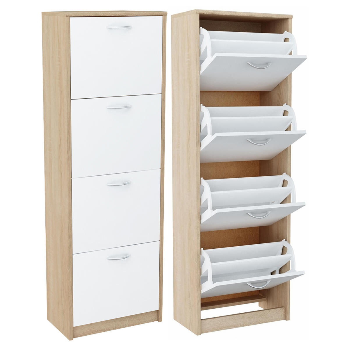 SCHUHSCHRANK mit 4 Fächern in Sonoma-Weiß - Weiß/Sonoma Eiche, Holzwerkstoff (50/152/28cm) - Home Collective