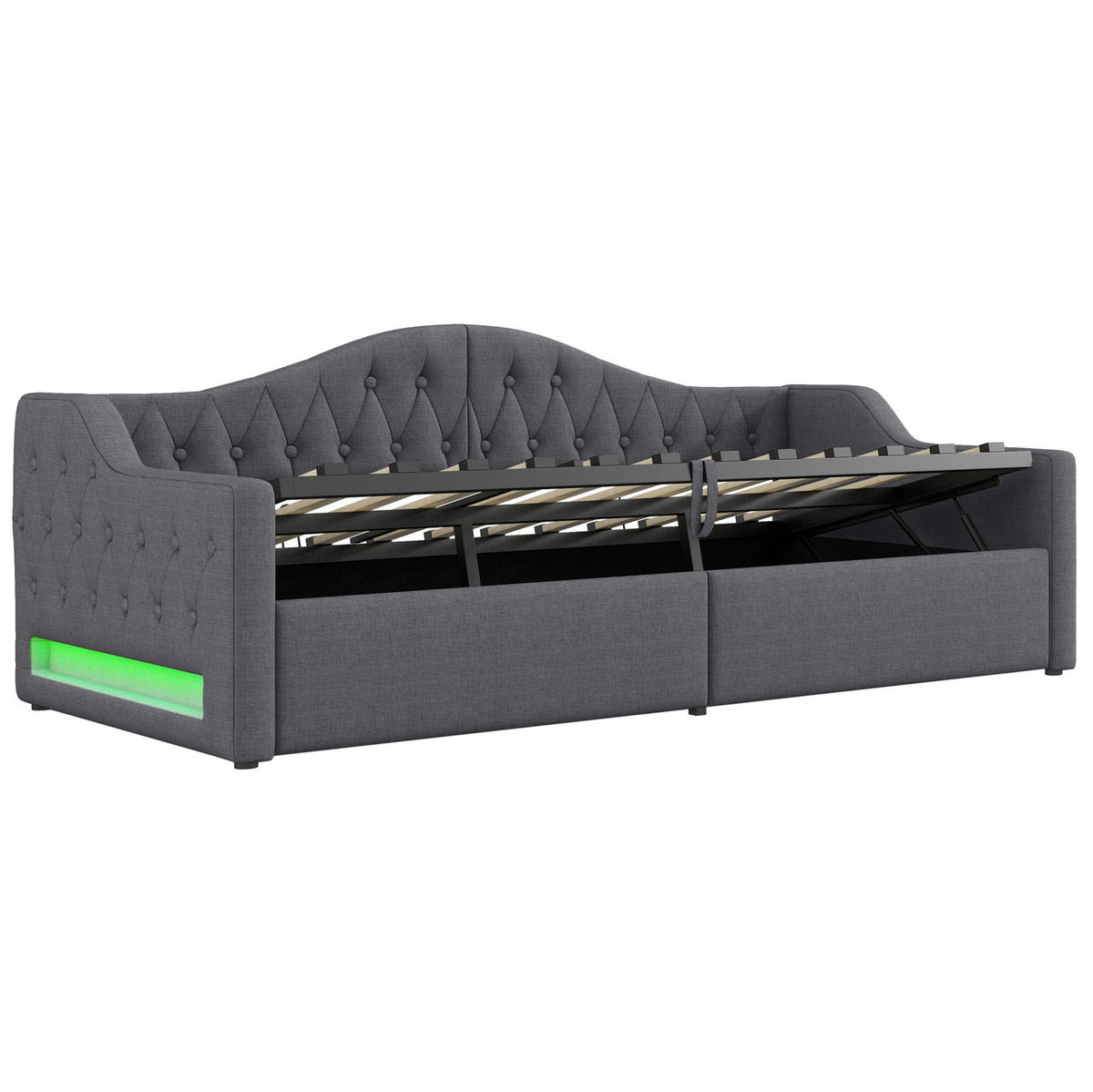 TAPECIRANI dnevni krevet 90/200 cm sivi od MDF-a i šperploče s LED rasvjetom i spremištem - siva, drvni materijal (90/200cm) - OKWISH