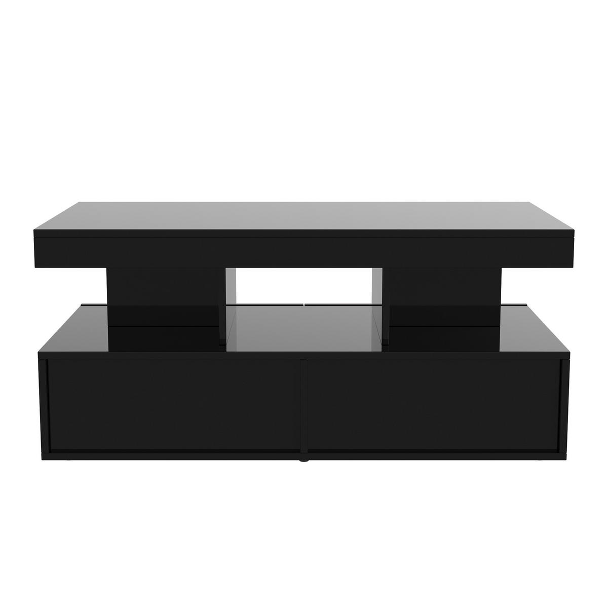 COUCHTISCH 104x53 cm mit LED, Steckdosen & 2 Schubladen, Weiß - Schwarz, Metall (53/104/46cm) - EuroLiving