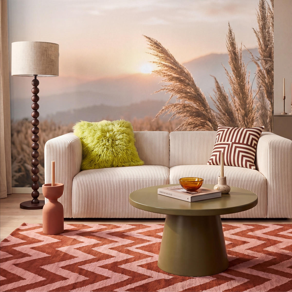 TAPETE - Gras - Feld - Sonne - Natur - 300x200 cm - Sandfarben, Papier (300/200cm) - OnlyWow