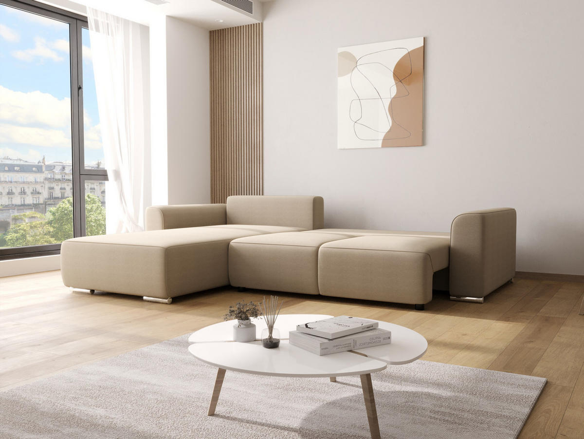 ECKSOFA GUSTO L Como02 Links mit Schlaffunktion - Beige, Textil (279/193cm) - Bedante