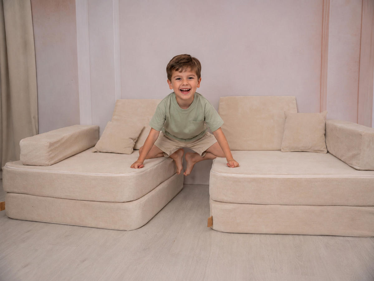 KINDERSOFA, Beige, 80x160x24cm, Cordsamt, Modular, Schaumstoff - Beige, Textil (160/24/80cm) - AngeLove