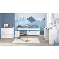 KINDERZIMMER Set Schreibtisch Kommode Nachttisch Bett 90x200 cm - Blau/Silberfarben, Holzwerkstoff/Kunststoff (95/80/203cm) - Parisot Meuble