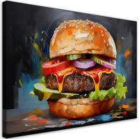 WANDBILD bugrer sandwich essen - Multicolor, Textil (60/40cm) - Feeby