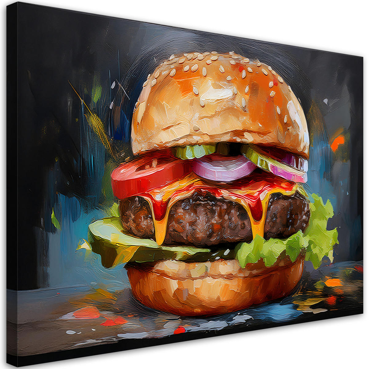 WANDBILD bugrer sandwich essen - Multicolor, Textil (60/40cm) - Feeby