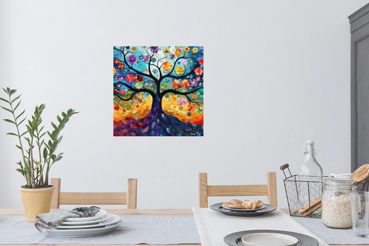 WANDTATTOO Kunst - Baum des Lebens - Blumen - Hippie 50x50 cm - Dunkelblau, Kunststoff (50/50/0.1cm) - MuchoWow