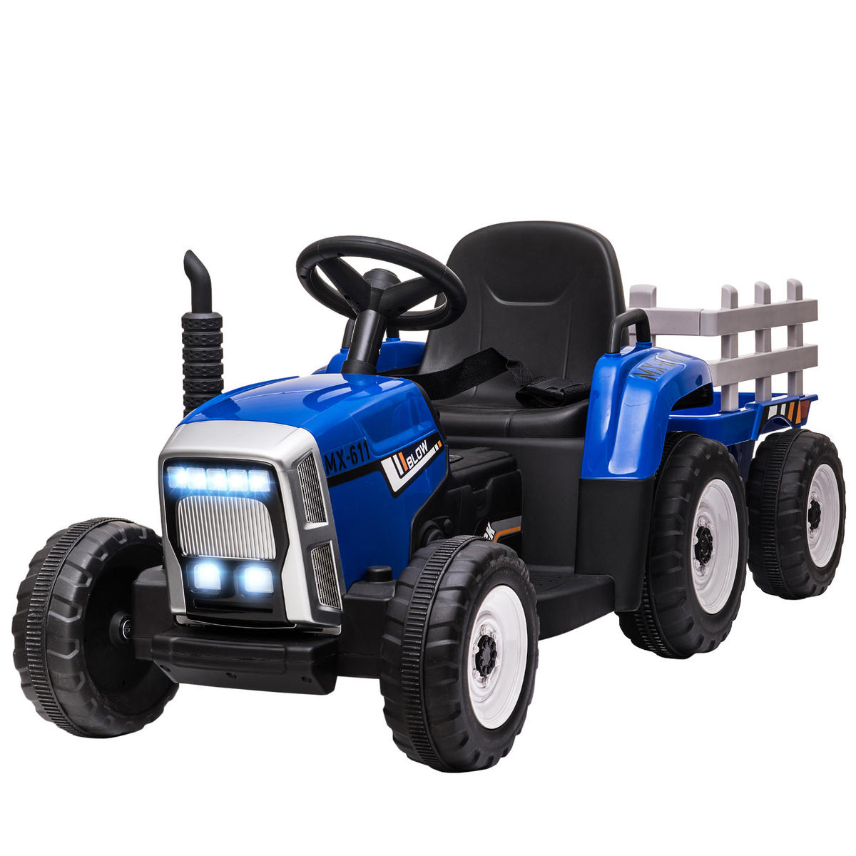 KINDER-ELEKTROAUTO DE-06132 mit Anhänger, mit Fernbedienung und Scheinwerfer Blau - Blau, Kunststoff/Metall (136.5/50/52.5cm) - ComfortXL
