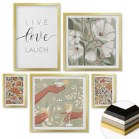 WANDBILDER 5er Set - 50x50 cm & 20x30 cm & 40x60 cm Goldrahmen - Boho-Pflanzenmuster - Goldfarben, Kunststoff (40/60cm) - ArtPrintCave