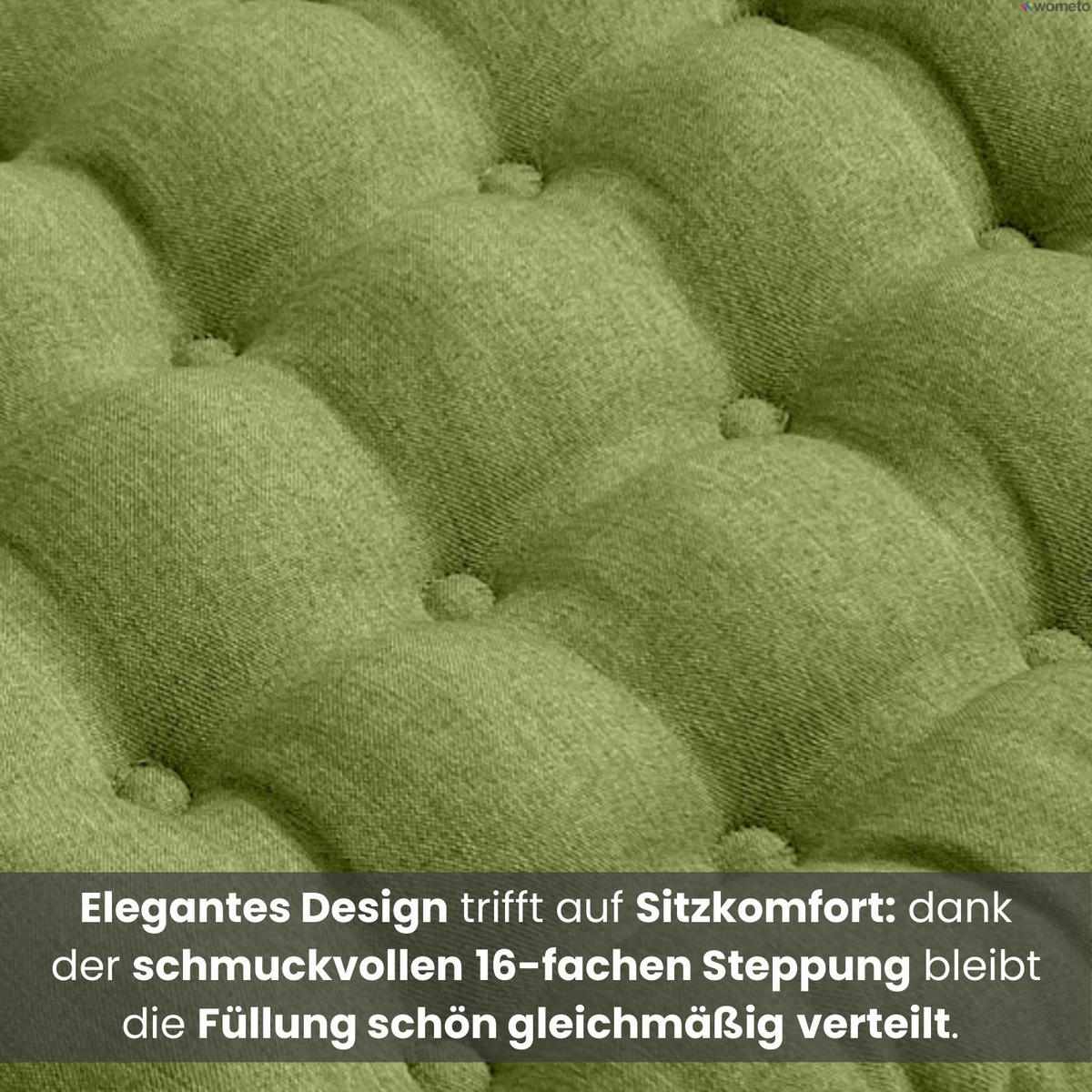 SITZKISSEN 16-Punkt grün 40/40 cm mit Steppung und Halte-Bändern - Grün, Textil (40/40/4cm) - wometo