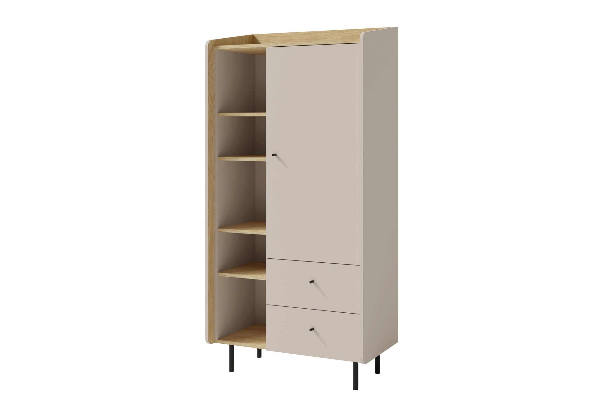 KINDERHOCHKOMMODE ALBI 05 80/42/170 in Sandbeige / Geölte Eiche - Eichefarben/Beige, Holzwerkstoff (80/170/42cm) - Deine Möbel 24