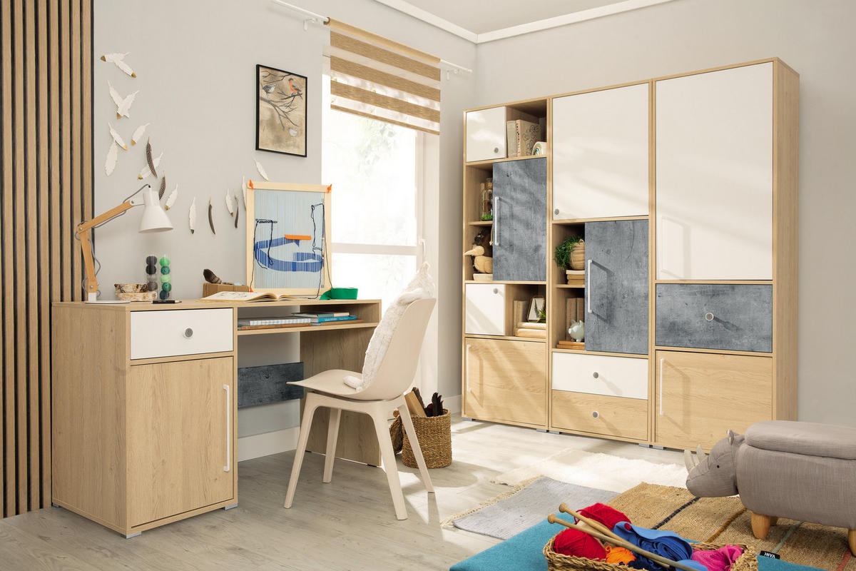 DREHTÜRENSCHRANK PONTE 60/182/40cm 2-türig Eichefarben - Eichefarben/Weiß, Holzwerkstoff (60/182/40cm) - MASSENO