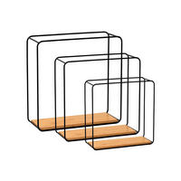 WANDREGAL 3er Set aus Bambus Wanddeko und Ablage - Naturfarben, Holz/Metall (32/32/12cm) - BERLINLODGE