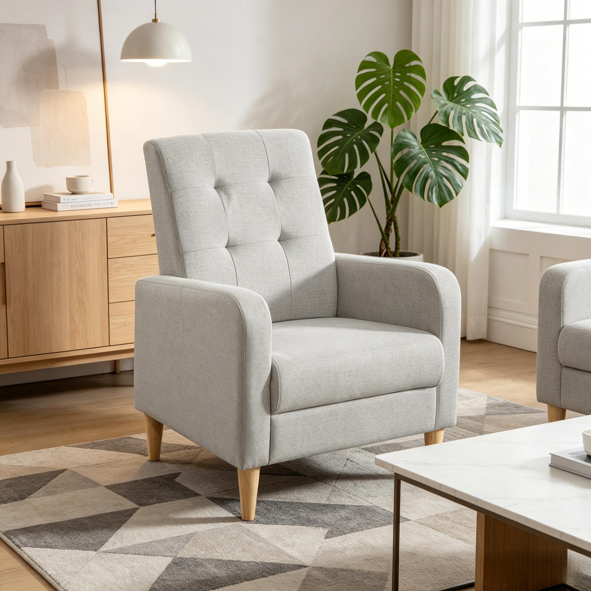 SESSEL Nordischer Stil mit hoher Rückenlehne, DE-42157, Hellgrau - Hellgrau, Holzwerkstoff (61/90.5/54cm) - ComfortXL