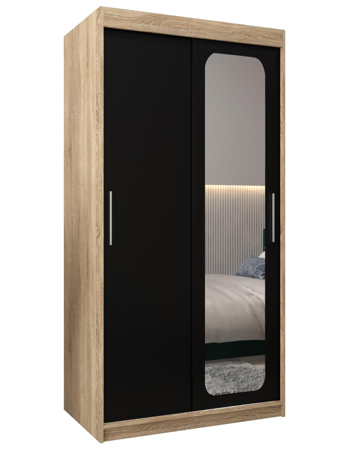Abiks Möbel Schwebetürenschrank Sonoma Eiche, Schwarz 100x200x62 cm