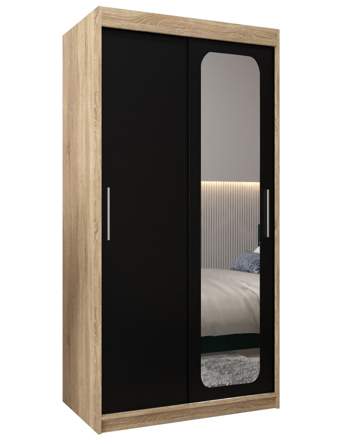 SCHWEBETÜRENSCHRANK 200/100/62 2-türig - Silberfarben/Schwarz, Holz/Kunststoff (100/200/62cm) - Abiks Möbel