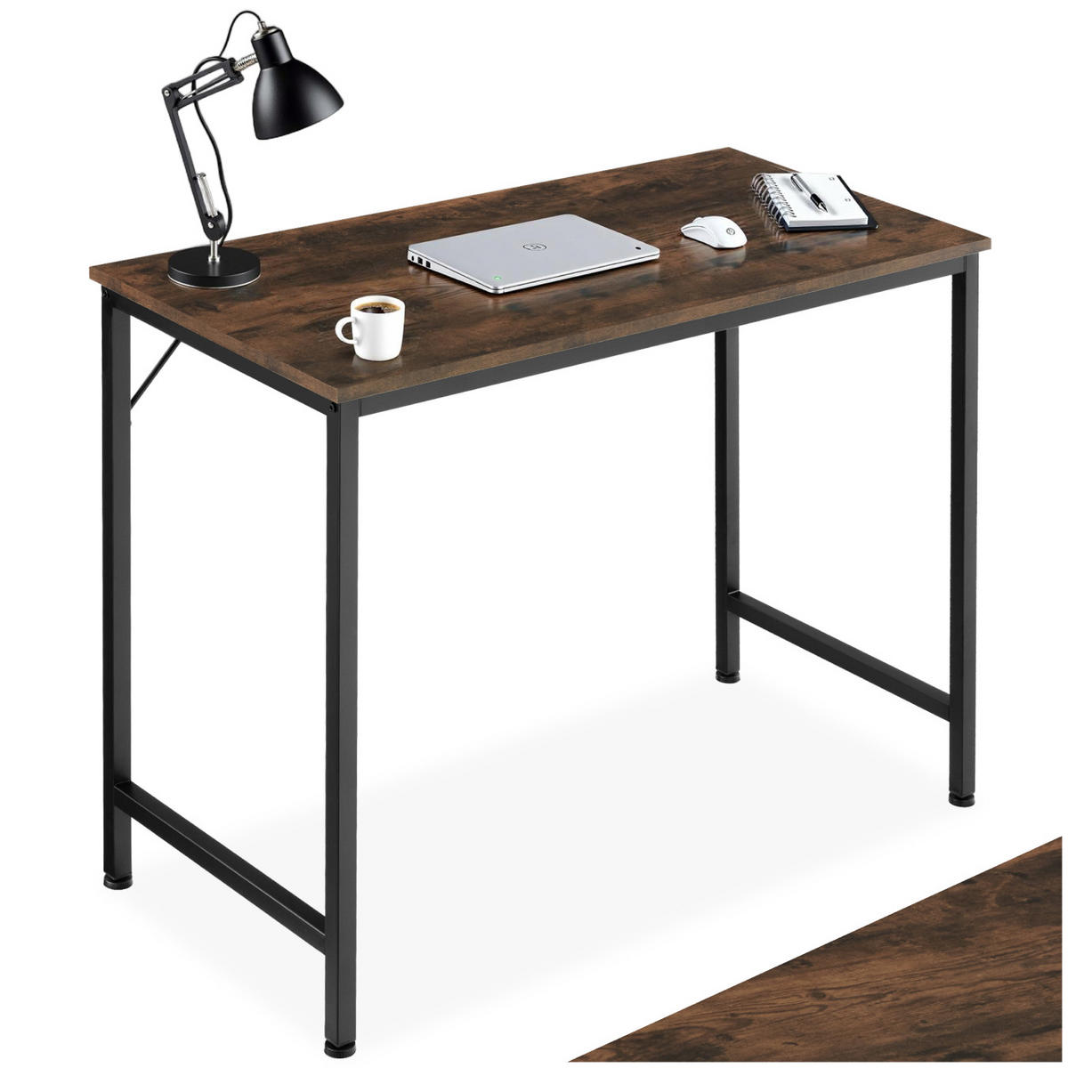 SCHREIBTISCH Jenkins, Höhe 75, 5 cm, Industrial Holz dunkel, rustikal - Rostfarben, Holzwerkstoff (50/80/75.5cm) - tectake