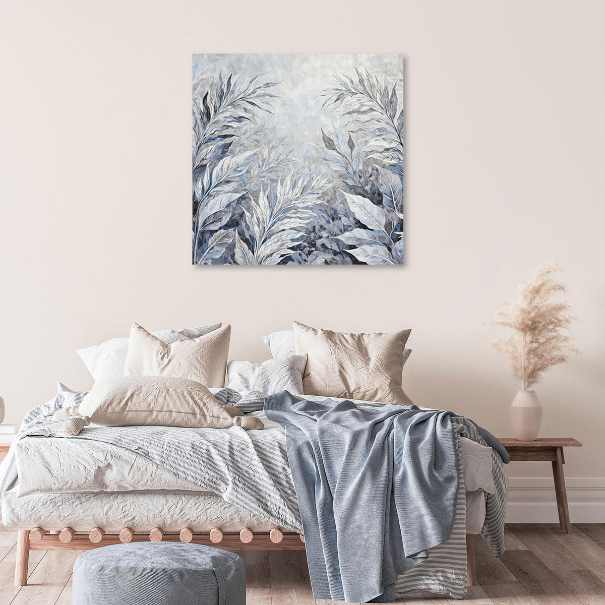 WANDBILD blätter abstrakte botanik - Silberfarben, Textil (30/30cm) - Feeby