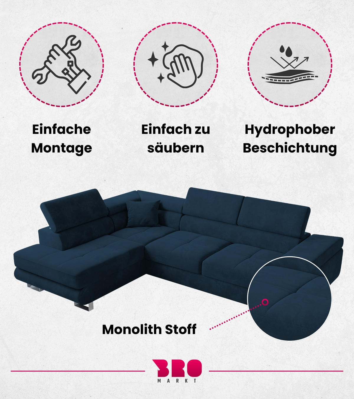 ECKSOFA Anton mit Schlaffunktion Dunkelblau Samt - Blau/Silberfarben, Textil/Metall (142/275cm) - Bromarkt