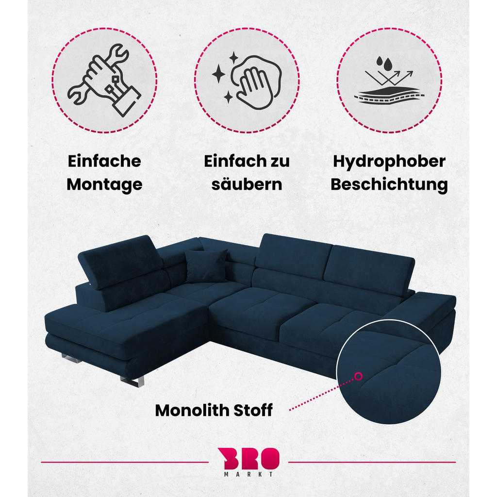 Thumbnail - Bromarkt Ecksofa, Blau, Textil, 4-Sitzer, L-Form,L-Form, 275x142 cm, Wohnzimmer, Sofas & Couches, Wohnlandschaften, Ecks...