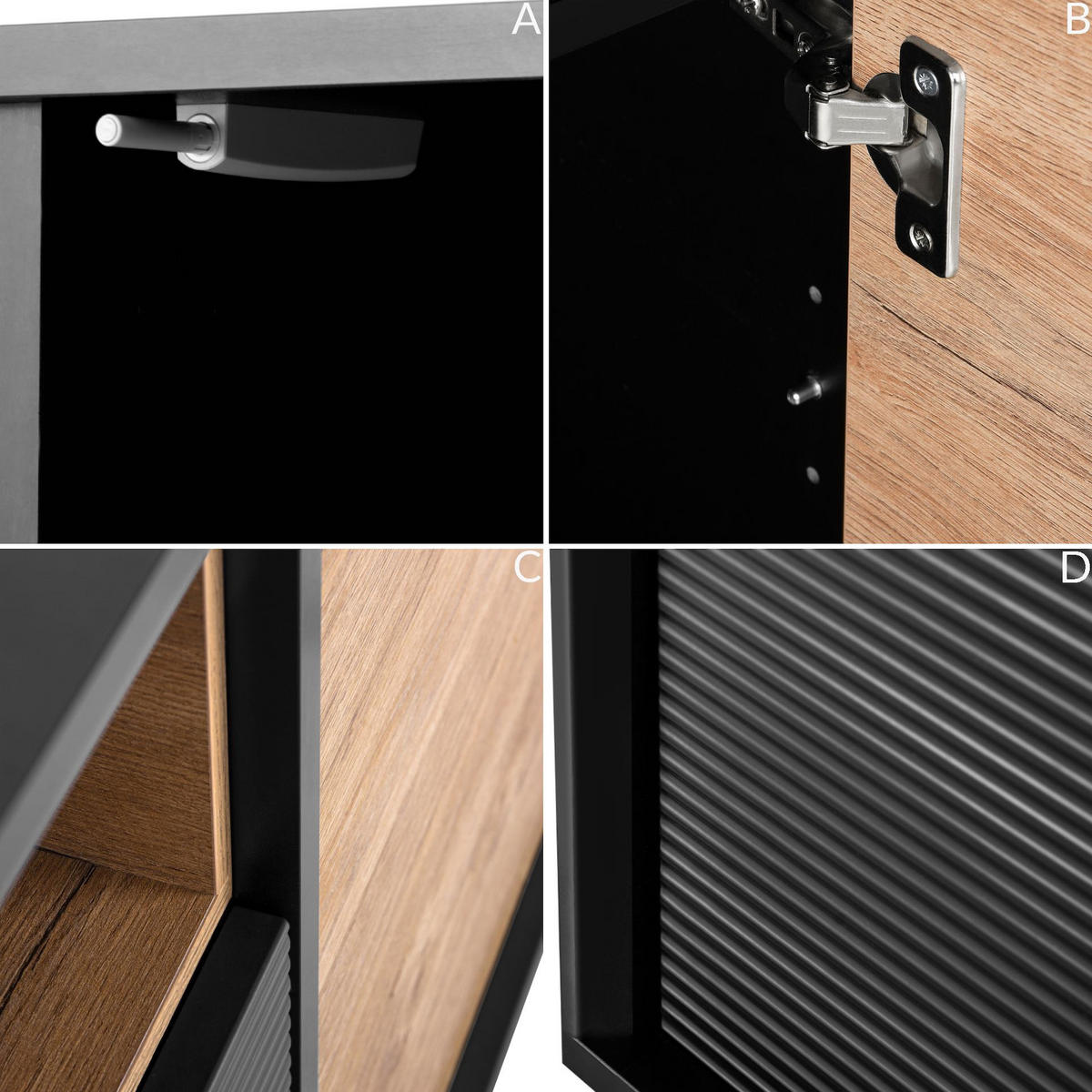 KOMMODE LOFTY Außenseiteneinlage, schwarz / Eiche natur - Eichefarben/Multicolor, Holzwerkstoff (102/83/41cm) - KONSIMO®