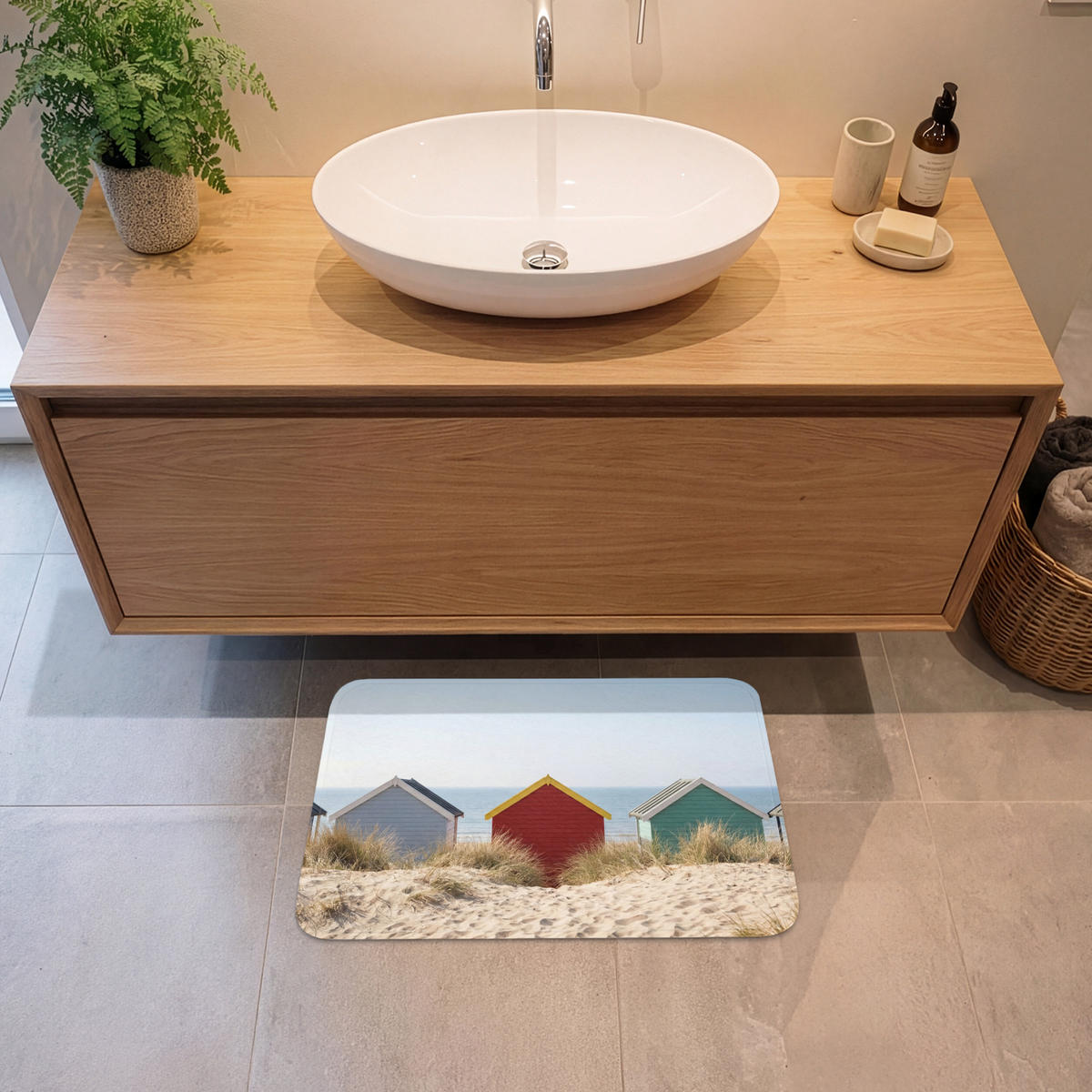 KOUPELNOVÁ PŘEDLOŽKA Pláž - Chaty - Barevné - Duny 60x40 cm - různobarevná, textil/plast (60/40cm) - OnlyWow