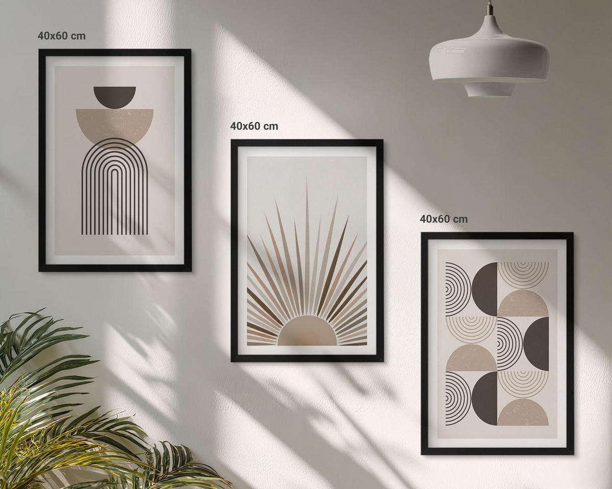 BILDER SET 3er Set - 40x60 cm Schwarzer Rahmen - Abstrakte Formen beige braun - Schwarz, Kunststoff (40/60cm) - TULUP