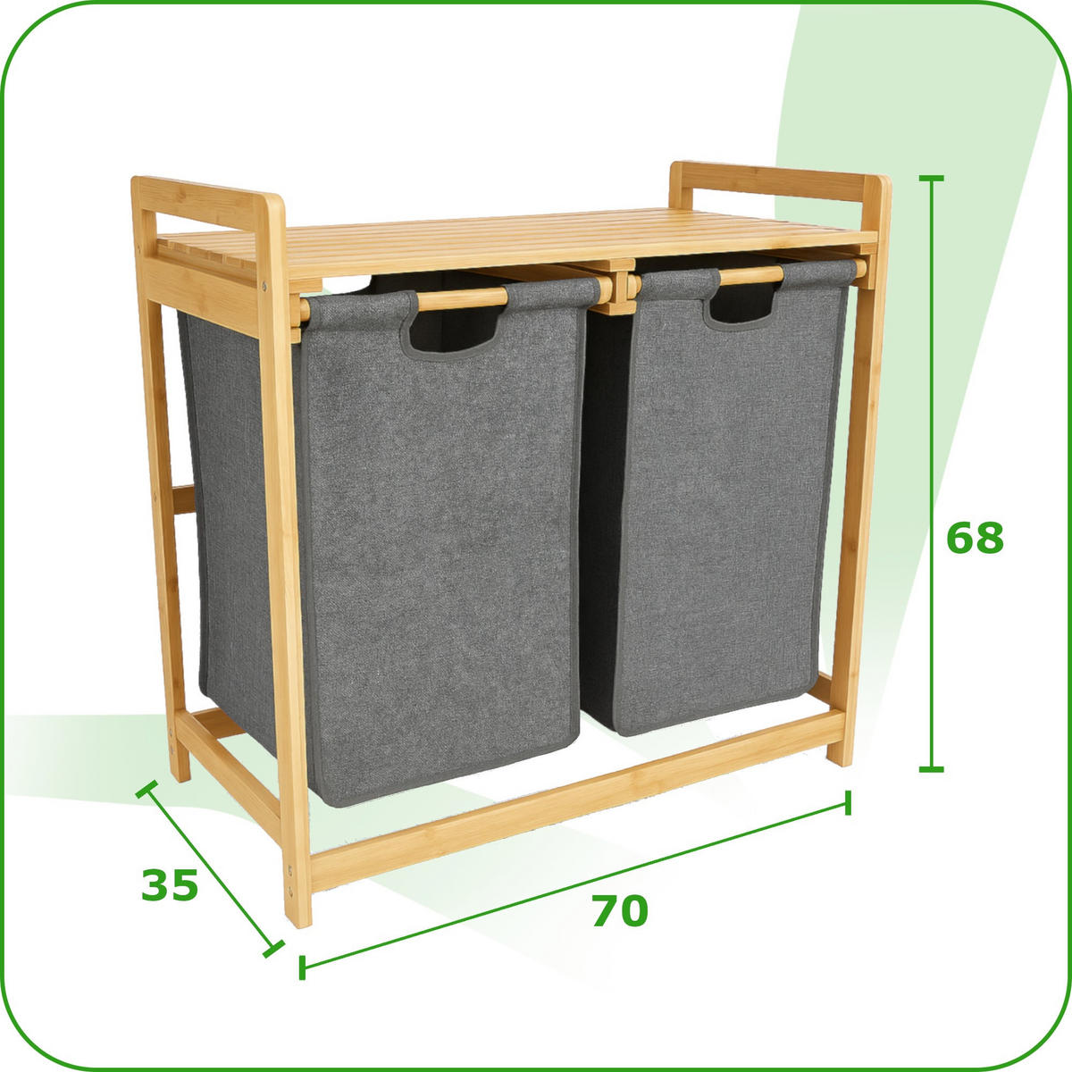 WÄSCHEKORB Bambus Textil Dunkelgrau Naturfarben 2 Kammern 70x35x68 cm - Dunkelgrau/Naturfarben, Holz/Textil (70/68/36.5cm) - Begryf