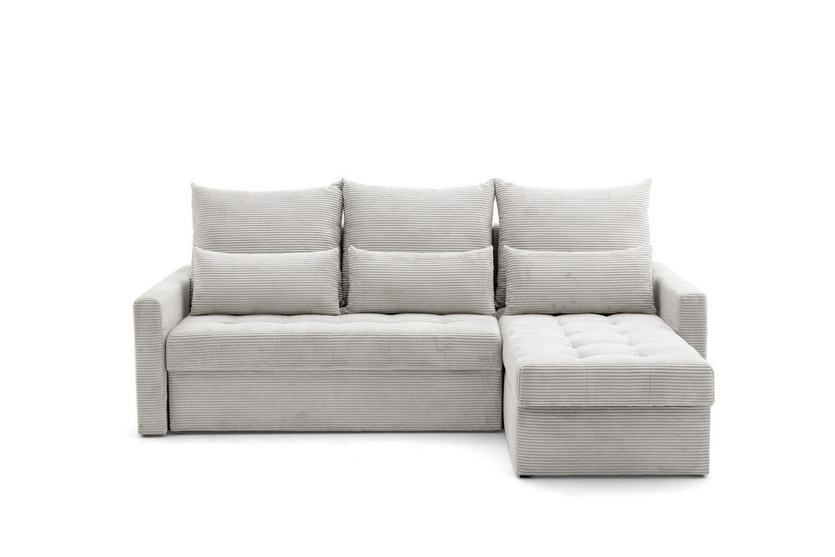ECKSOFA PULA L Links mit Schlaffunktion 132x198 Cord Creme - Creme/Schwarz, Holz/Kunststoff (214/145cm) - NACANAPA