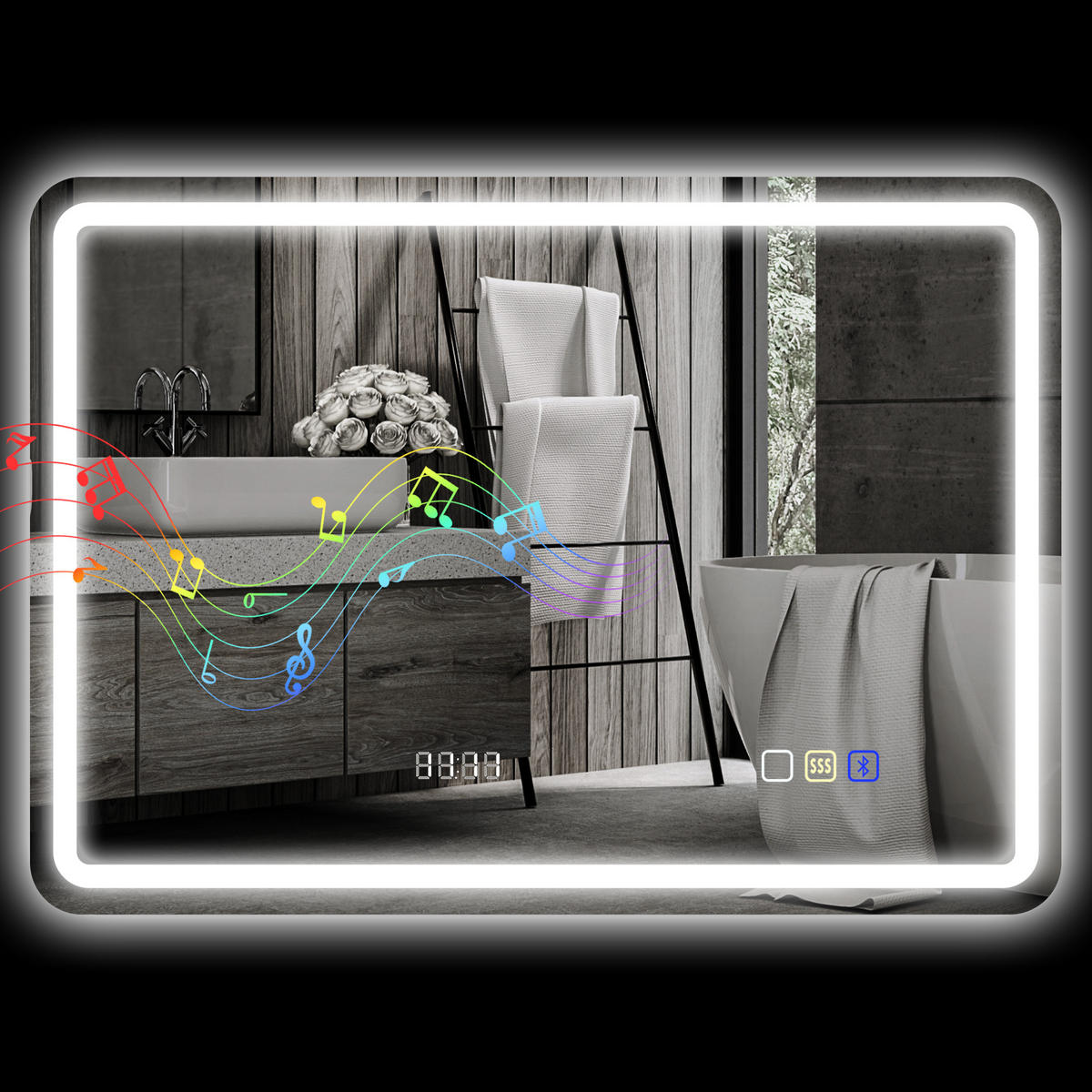 BADEZIMMERSPIEGEL DE-15201 mit Bluetooth, Uhrzeit und Antibeschlag Silber - Silberfarben, Glas (3.5/70/50cm) - ComfortXL