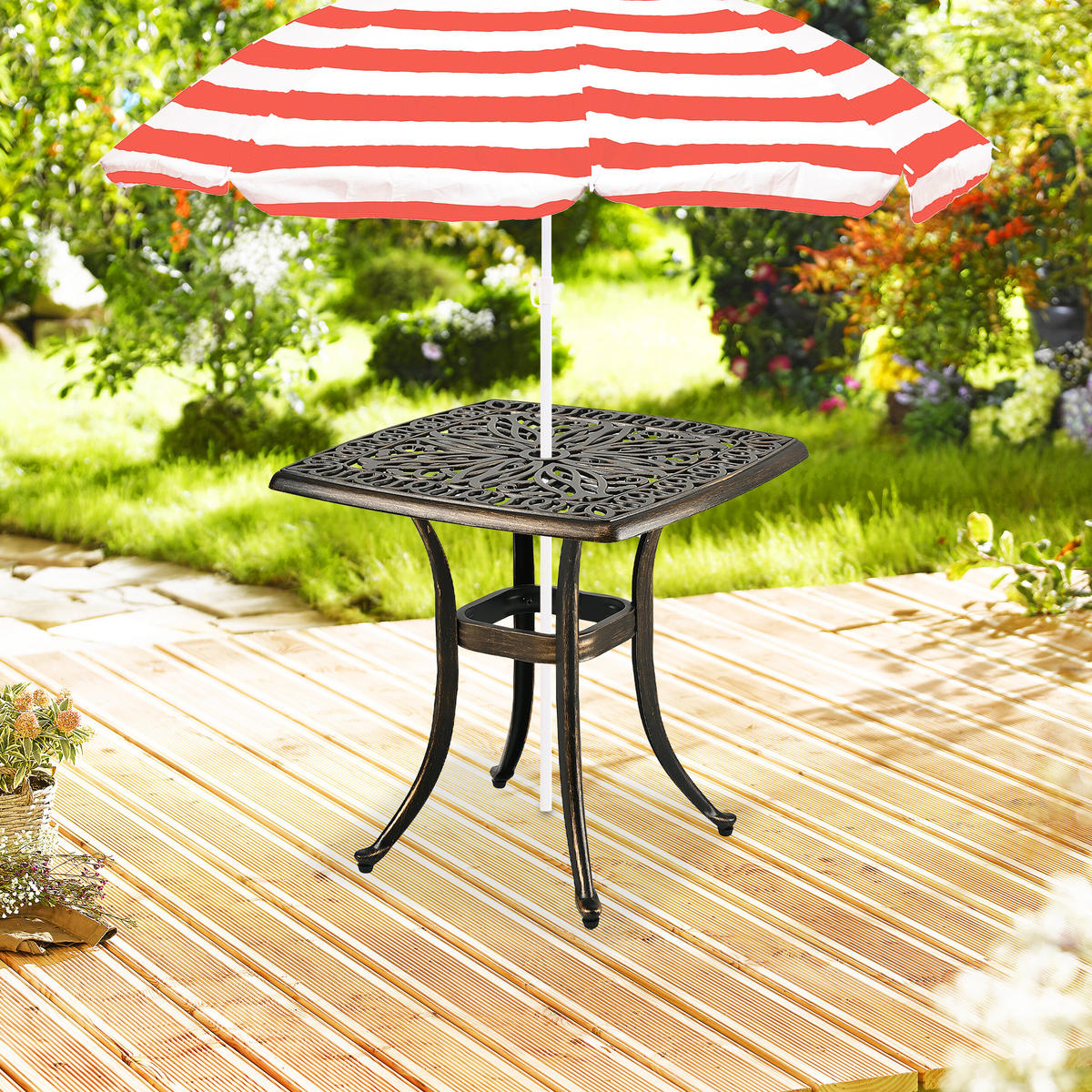 GARTENTISCH - Schwarz, Kunststoff/Metall (53/53/53cm) - Relaxdays