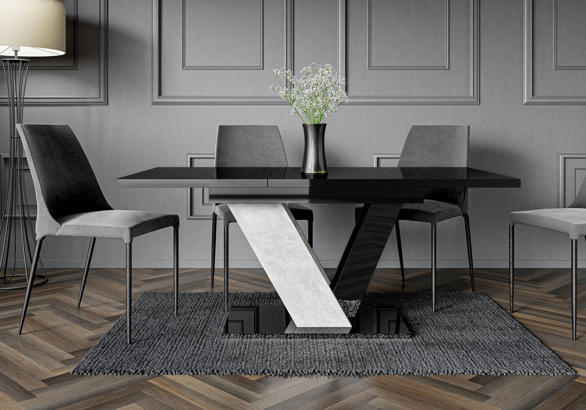 ESSTISCH ZAFIR Ausziehbar 120 - 160 / 80 x 76 cm - Weiß Hochglanz/Schwarz, Holz (120/80/76cm) - MASSENO