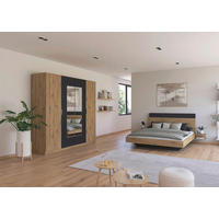 SCHLAFZIMMER Monza in Eiche Artisan und Grau Metallic mit Bettanlage 160x200cm, 2 Nachttischen und Drehtürenkleiderschrank 4türig mit Spiegel - Braun, Holzwerkstoff (80/200/120cm)