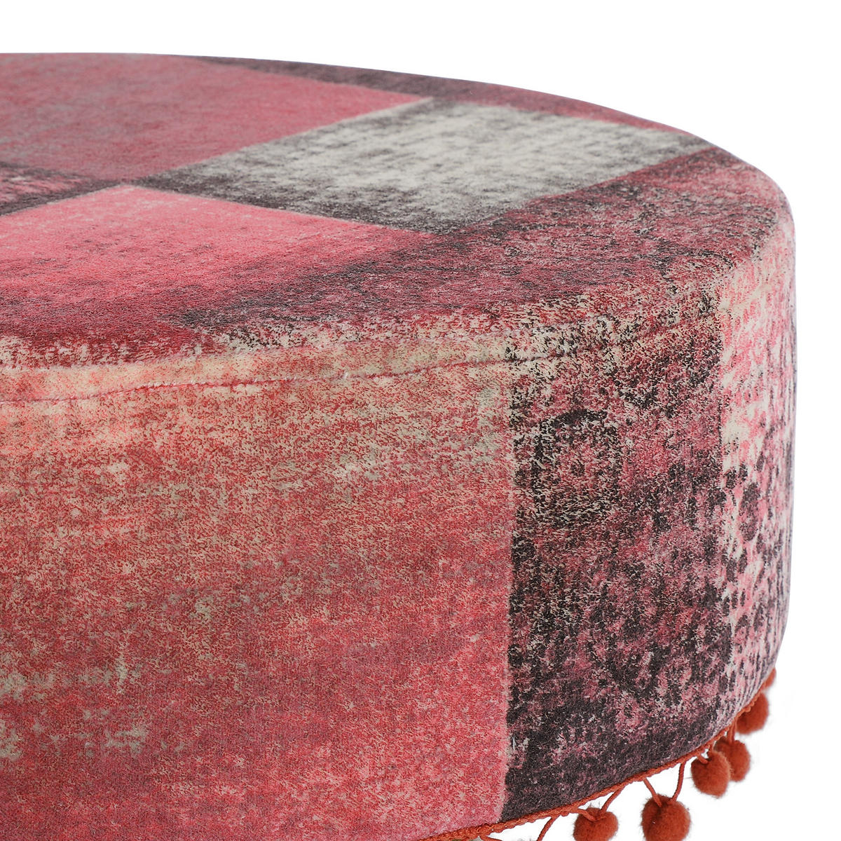 SITZHOCKER Rot rund 38x36 cm mit Holzbeinen und Stoffbezug Boho Vintage - Rot, Holz (38/36/38cm) - WOMO-DESIGN