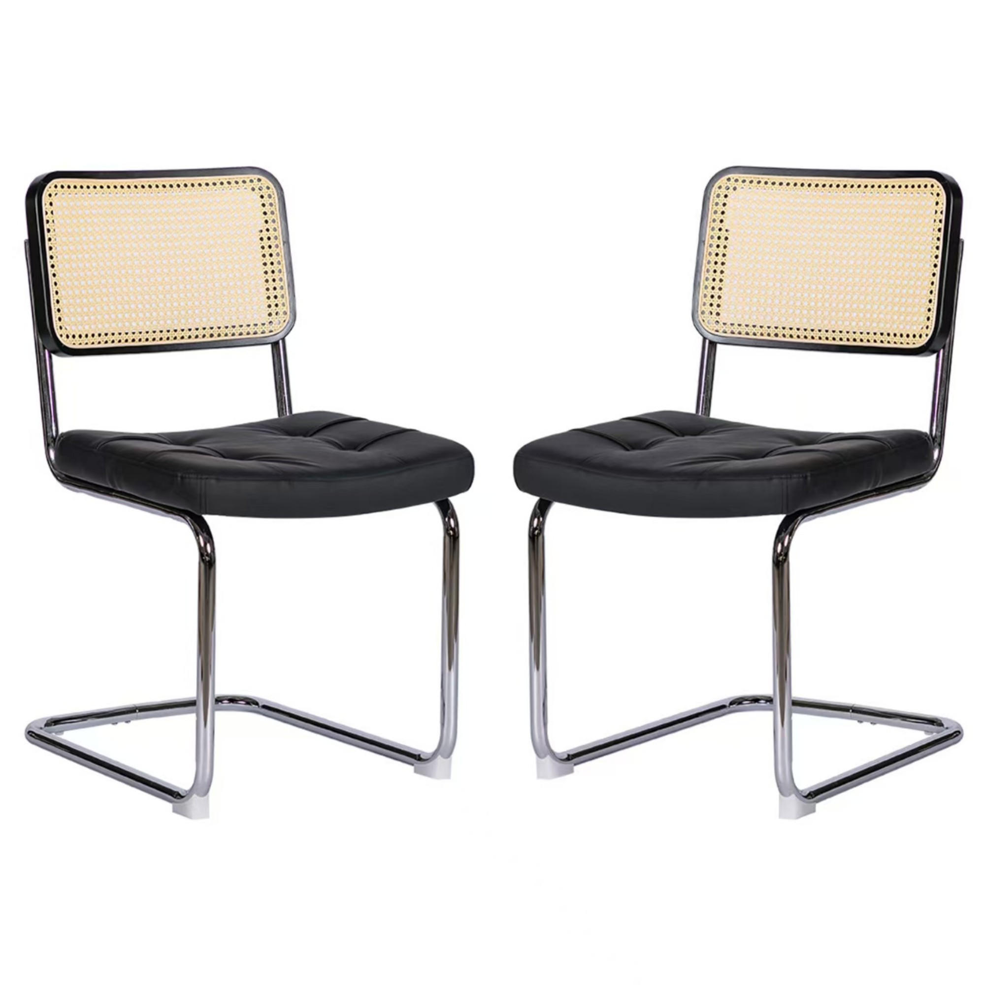 SCHWINGSTUHL 2-er Set,Freischwinger,Esszimmerstuhl,Leder-Schwarz - Schwarz, Metall (46.4/84.6/53cm) - LVHOM