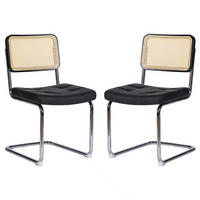 SCHWINGSTUHL 2-er Set,Freischwinger,Esszimmerstuhl,Leder-Schwarz - Schwarz, Metall (46.4/84.6/53cm) - LVHOM