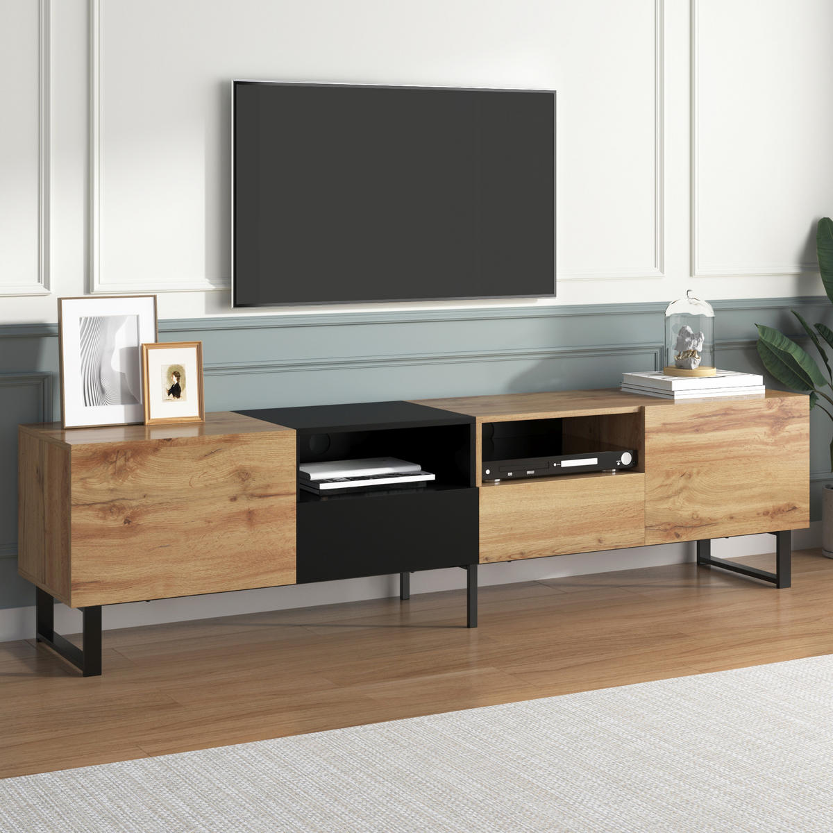 TV-SCHRANK Lowboard Holzoptik schwarz Stauraum - Naturfarben, Holz (190/48/38cm) - Fortuna Lai