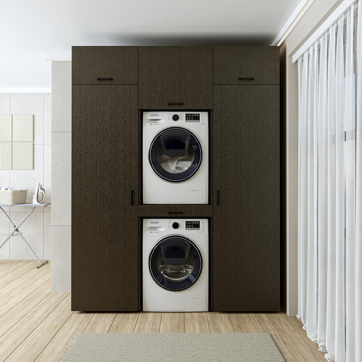 WASCHMASCHINENSCHRANK DUO-I 187cm Breit, 240cm Hoch - Schwarz, Holzwerkstoff (187/240/67cm)