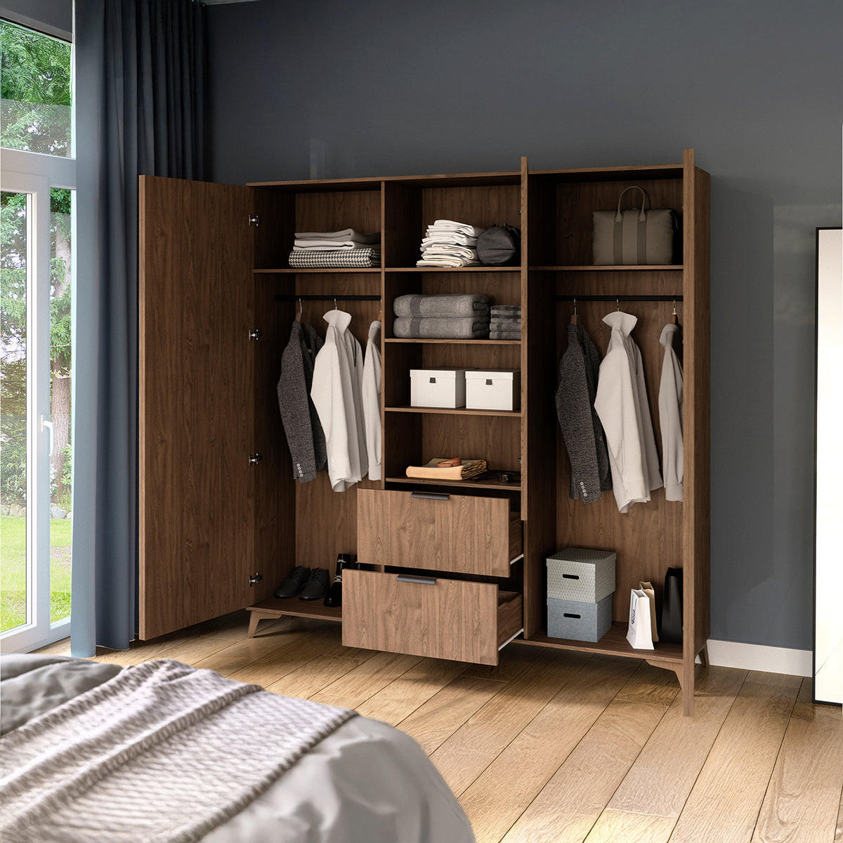 KLEIDERSCHRANK 3 Türen Esteban Holz - Braun, Holzwerkstoff (185/192/60cm) - Petits-meubles