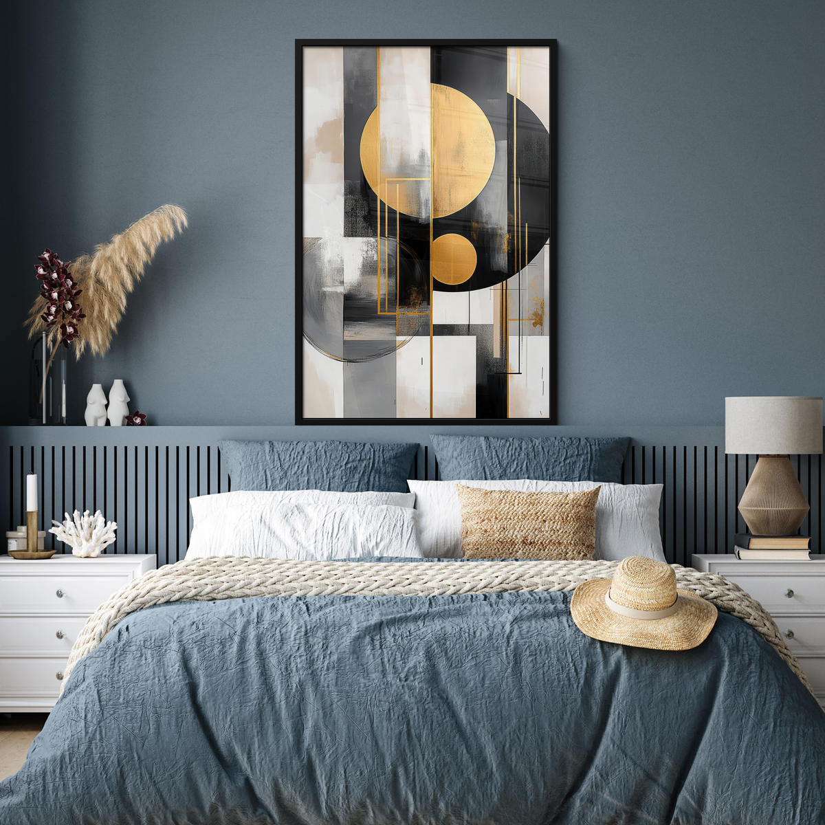 GERAHMTES BILD Abstrakt - Gold - Silber - Formen - Ästhetisch - Modern 80x120 cm - Goldfarben, Papier (80/120cm) - MuchoWow