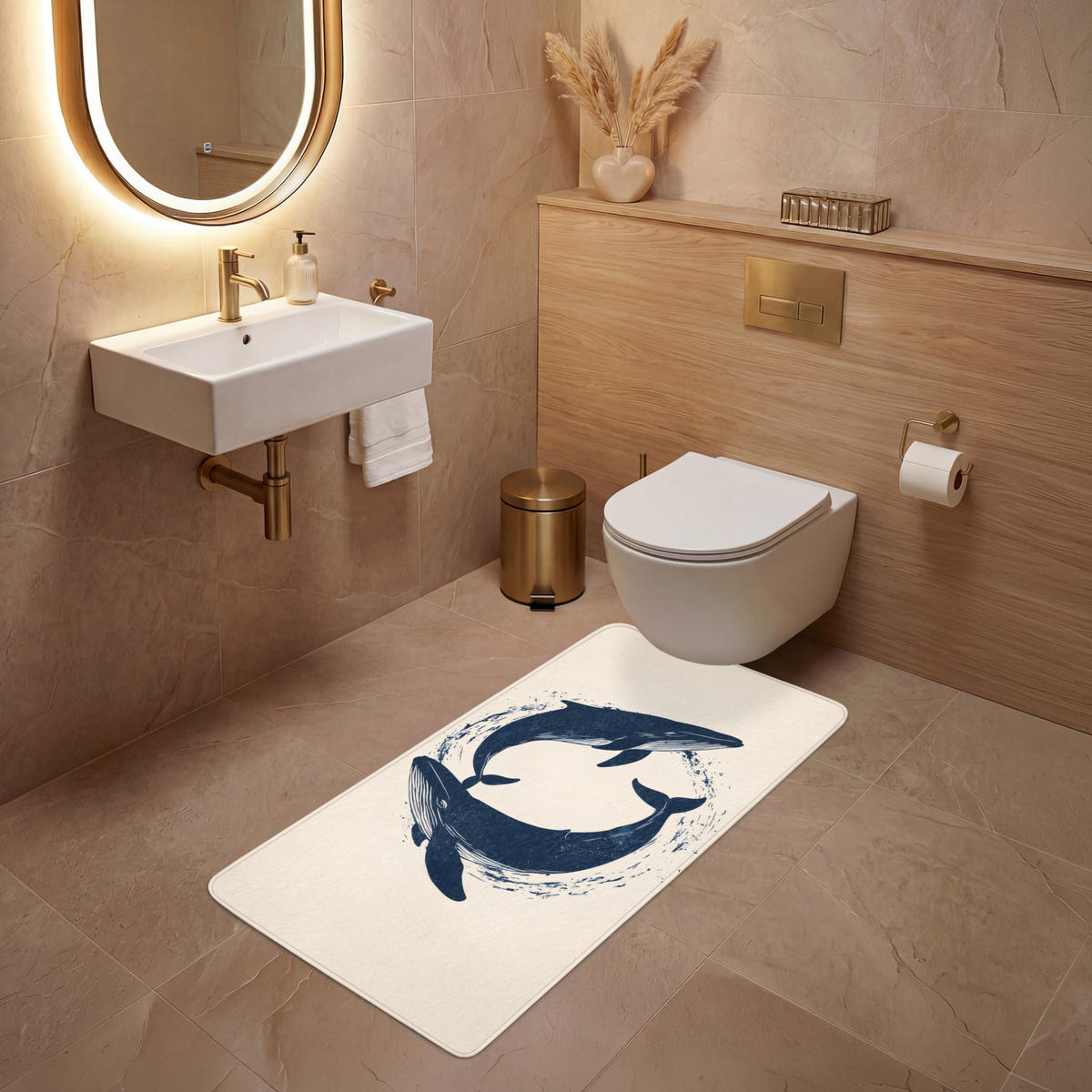 WC PŘEDLOŽKA Velryby - Stříkance - Kruh - Tmavě modrá 60x120 cm - tmavě modrá, textil/plast (60/1cm) - OnlyWow