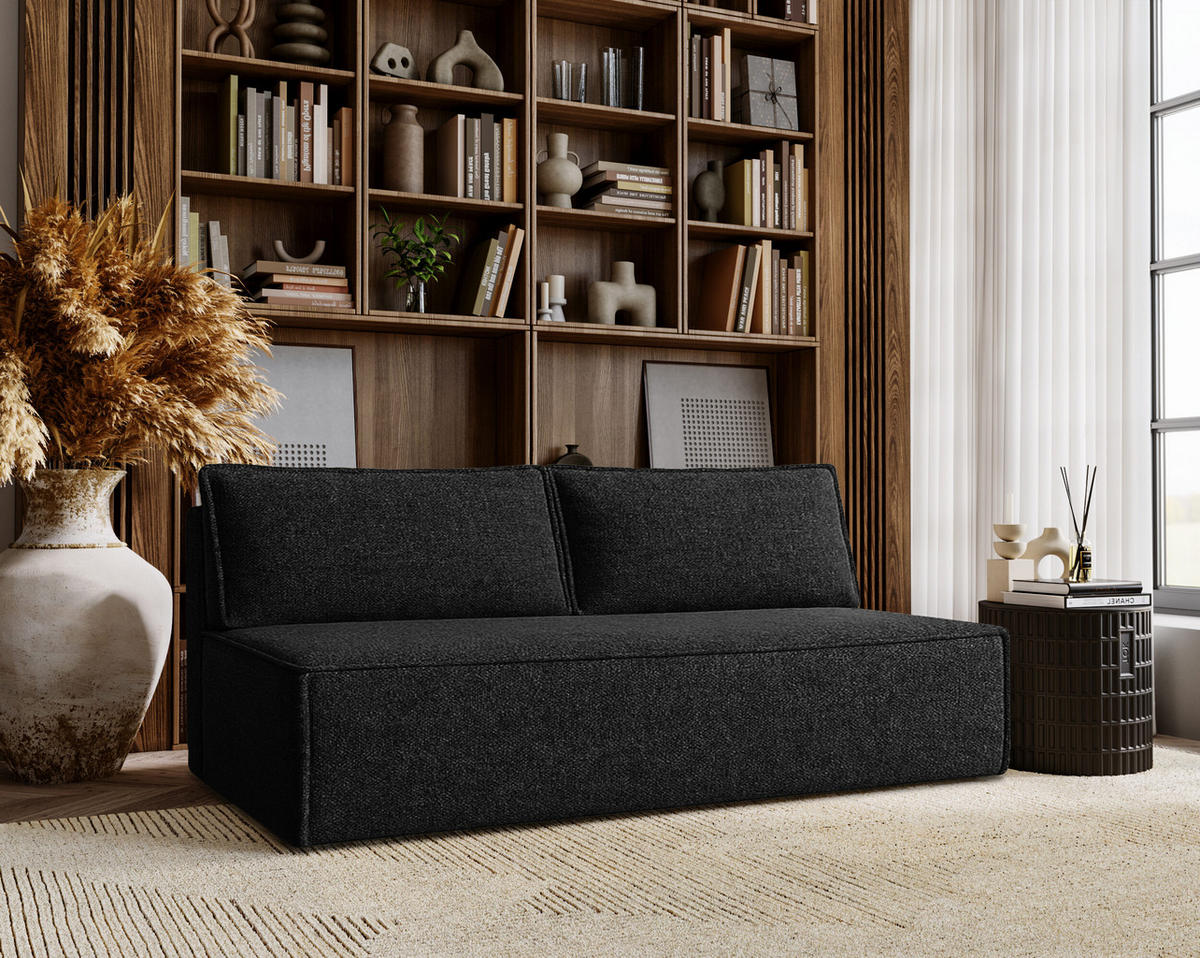SCHLAFSOFA Mit Bettkasten DUO Stoff Verita Schwarz - Schwarz, Holz/Kunststoff (198/89/90cm) - Kaiser Möbel