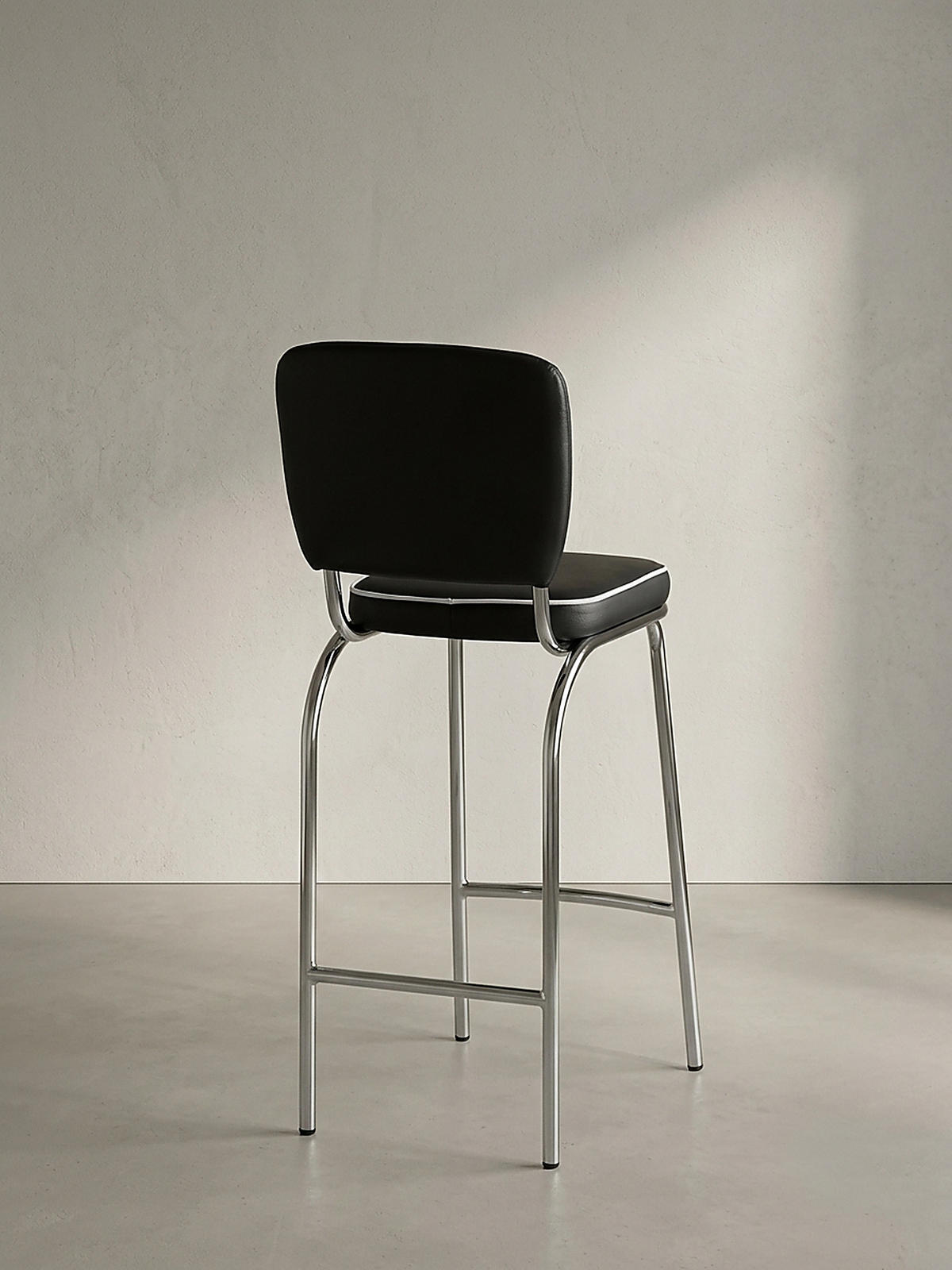 BARHOCKER Kunstleder Chromfuß Retro, Schwarz 40x38x110 cm - Silberfarben/Schwarz, Kunststoff/Textil (40/110/38cm) - KADIMA DESIGN