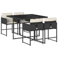 GARTEN-ESSGRUPPE 5-teilig Mit Kissen Schwarz Poly Rattan - Schwarz, Kunststoff - vidaXL