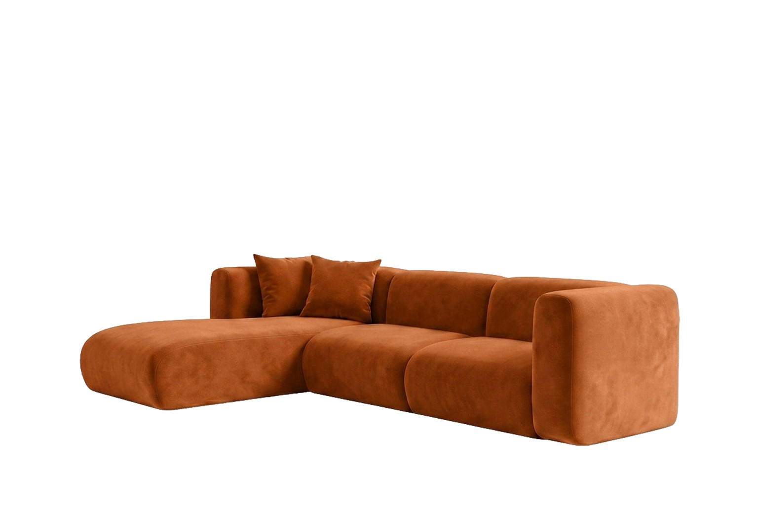 ECKSOFA L-Form, Velvet-Stoff Bluvel, Zimtfarbe, Links, GRETA - Orange, Holz (318/179cm) - Kaiser Möbel