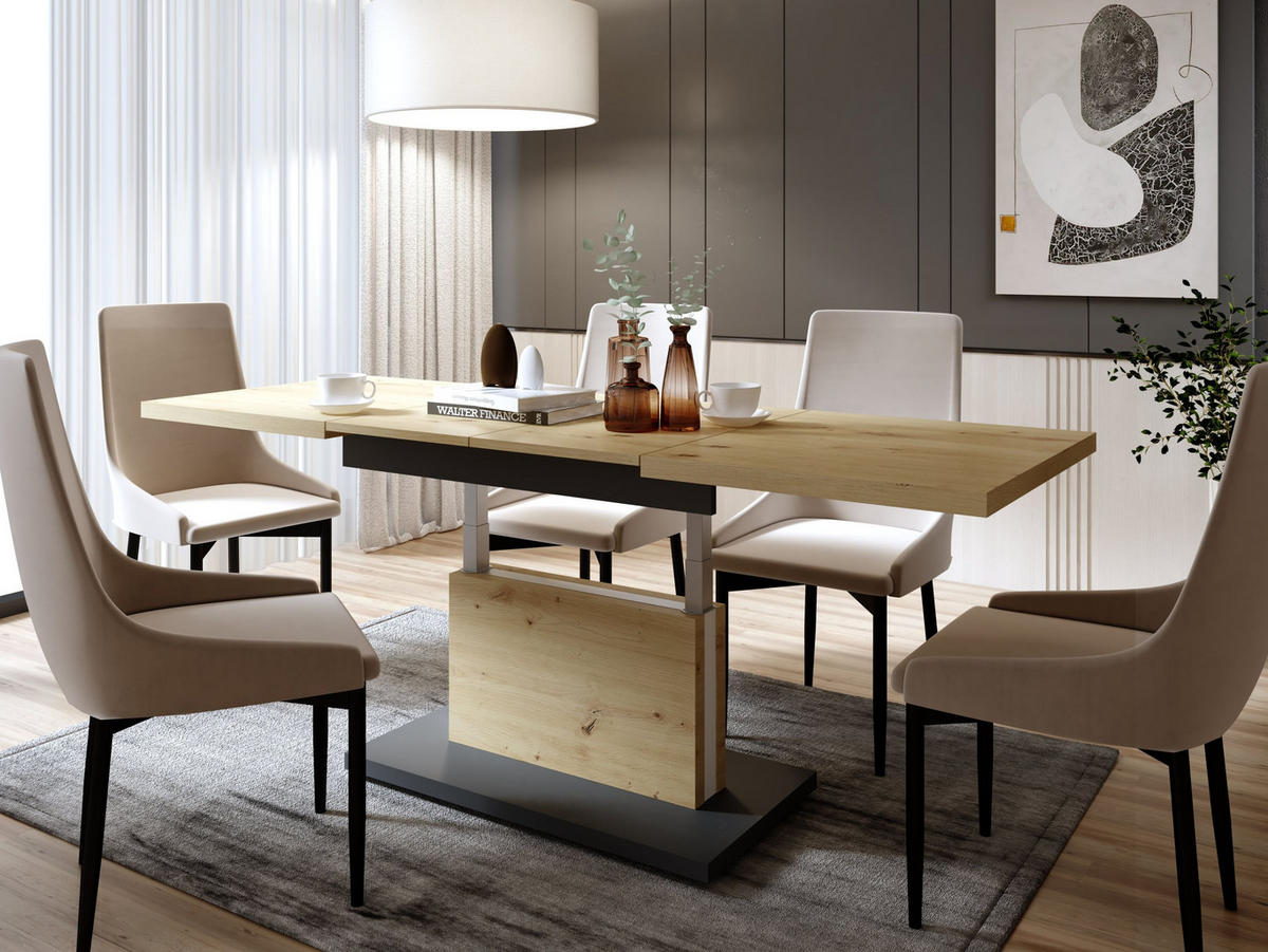 COUCHTISCH rechteckig Eiche Artisan - Anthrazit höhenverstellbar ausziehbar - Anthrazit/Eiche Artisan, Holzwerkstoff (70/120/56cm) - designimpex