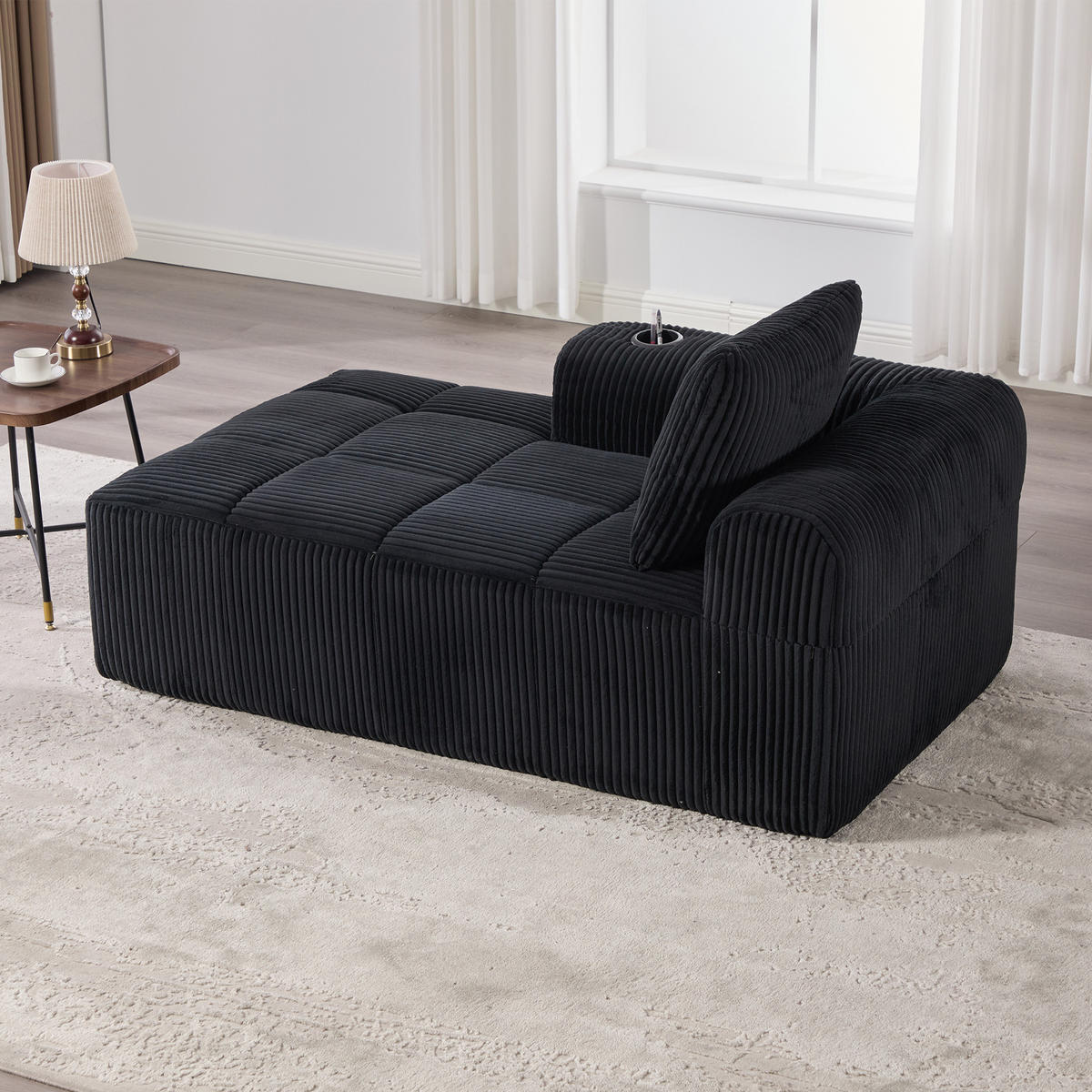 ECKSCHLAFSOFA aus Cord 158x93x61 cm mit Seitenfächern & Becherhaltern, schwarz - Schwarz, Textil (93/158cm) - Luhomfu