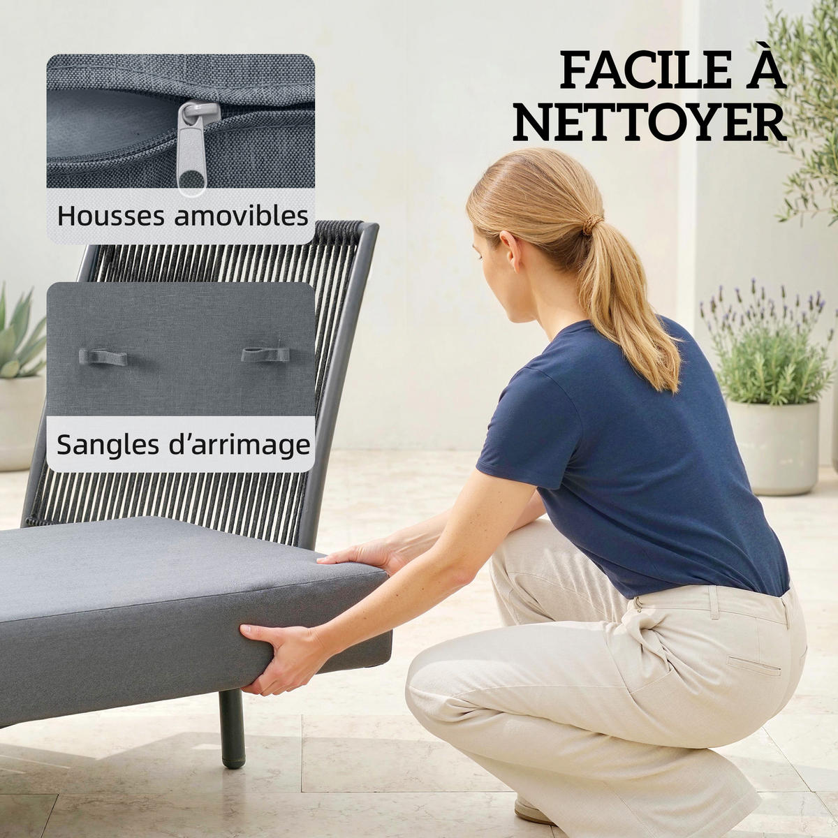 SONNENLIEGE DE-15703 mit Seitenablage Grau - Grau, Metall (137/75/58cm) - ComfortXL