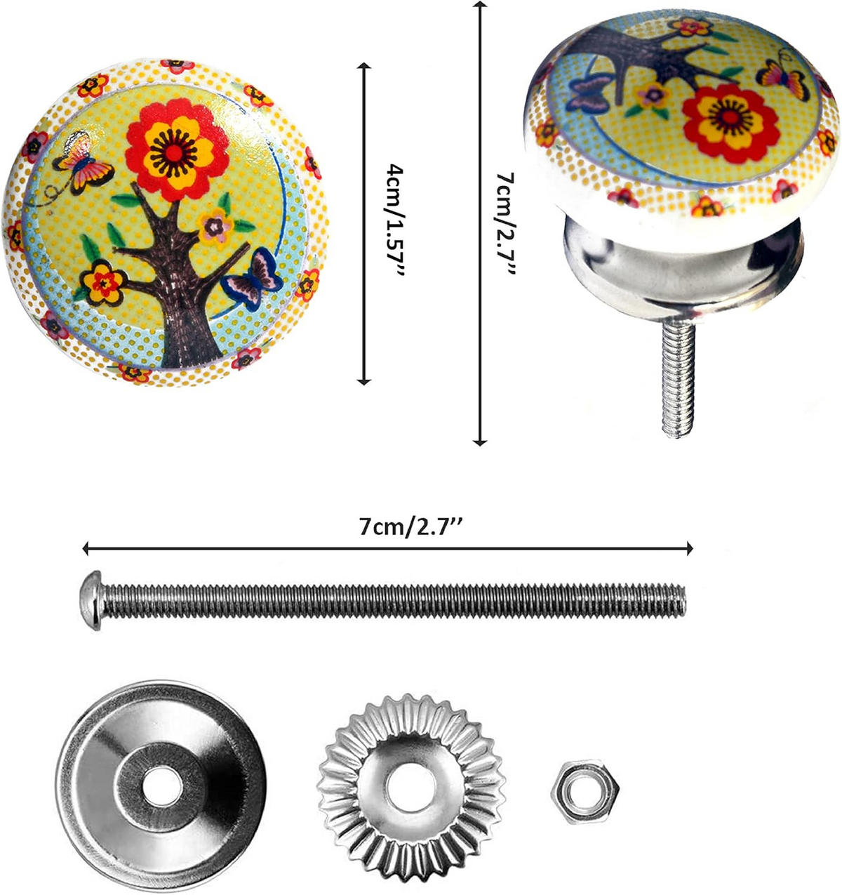 KERAMIKKNÖPFEN Set mit 8 mit verschiedenen Vogelmotiven 40 mm Durchmesser. - Multicolor, Keramik (4/4/6.9cm) - Nacnic