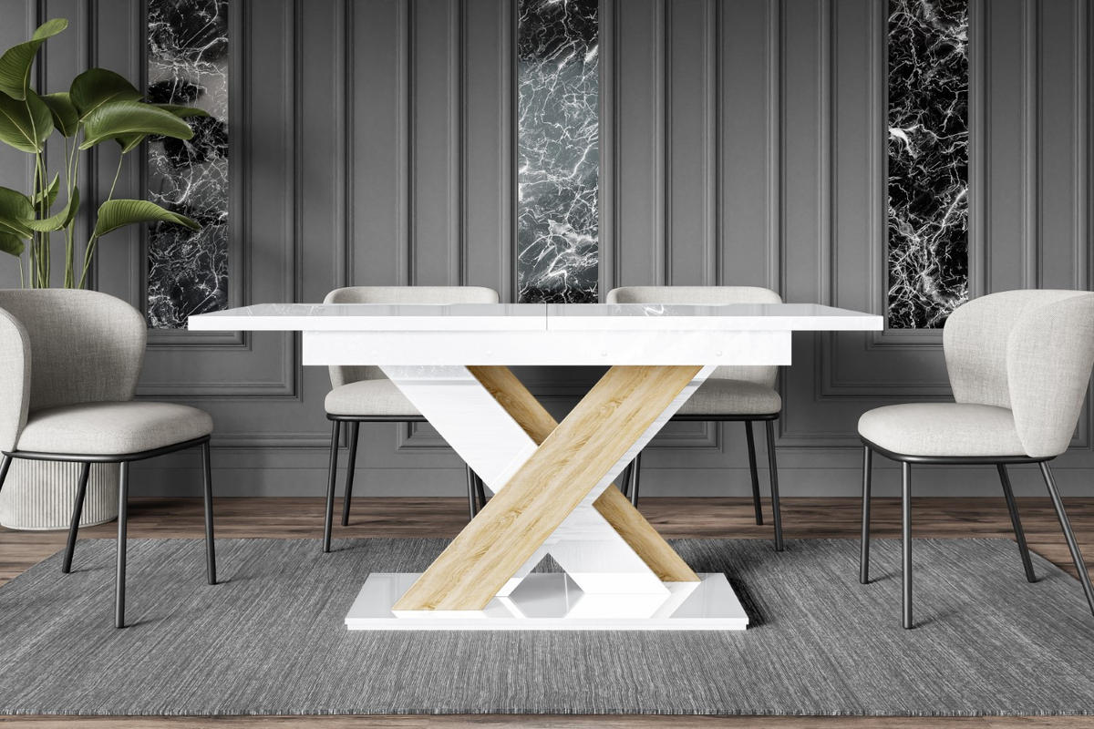 ESSTISCH ausziehbar 140 -180x80x75 cm - Weiß Hochglanz / Sonoma - RONX - Sonoma Eiche, Holzwerkstoff (140/80/75cm) - ALTDECOR